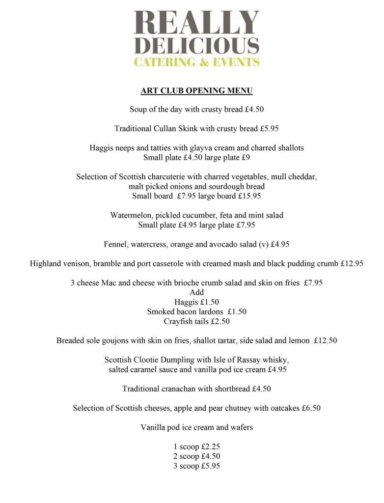New Dining Room Menu at the Glasgow Art Club from 16th September 2020 ...