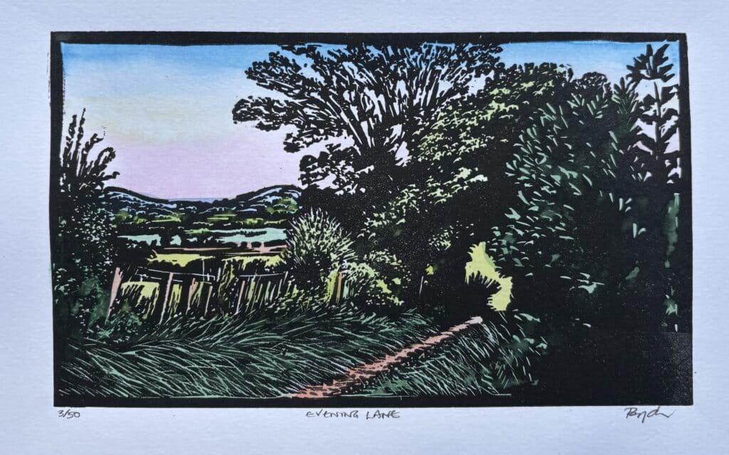 Hugh-Bryden-Evening-Lane-Linocut-120
