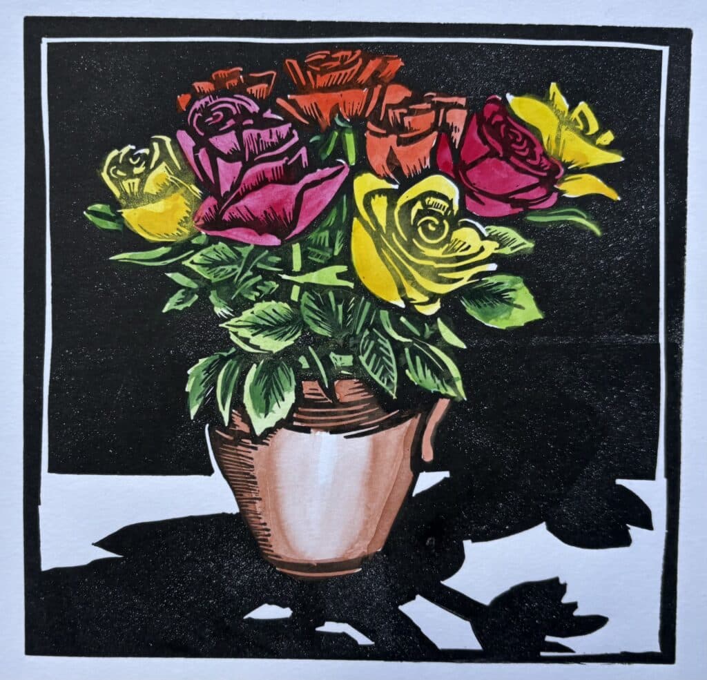 Roses-Hugh-Bryden-handcoloured-linocut-120-